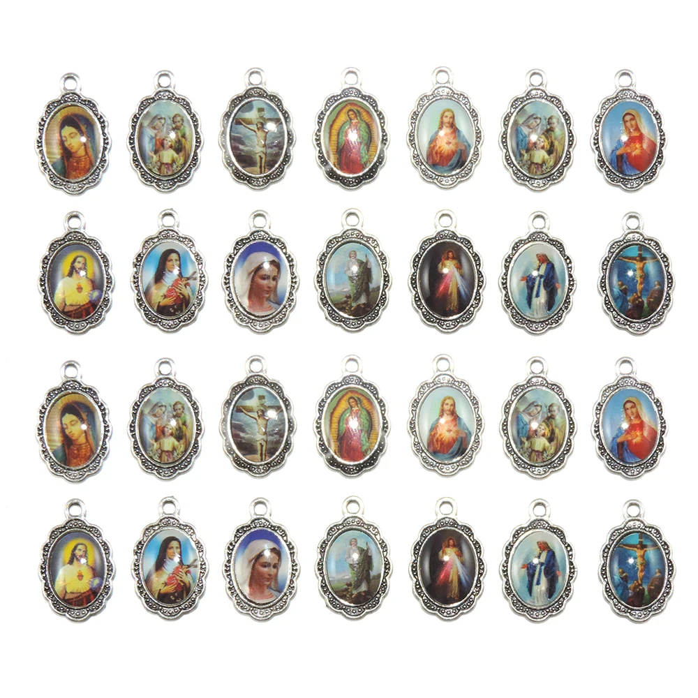 50 шт. микс изображения крест Иисус эмаль Божья леди чудесная медаль цветочный