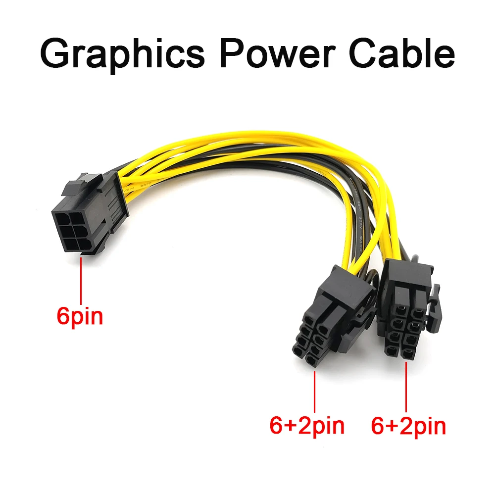 6 Pin PCI-e до 8 (6 + 2) (штекер-штекер) силовой кабель GPU 20 см для графических карт