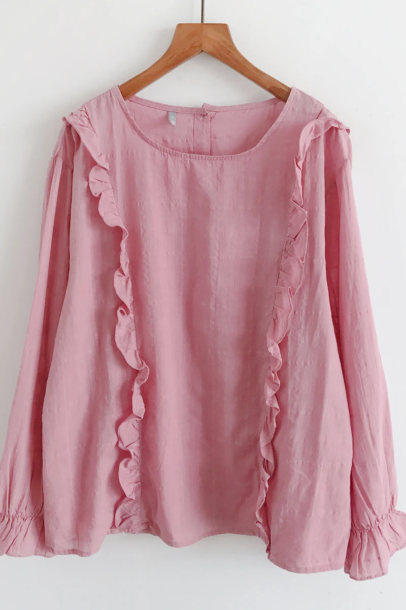 

Autumn Han Fan Coat Female Sweet Trimming Easing Round Collar Set Long Sleeve Shirt Female Pure Color Fashion Women Blouses