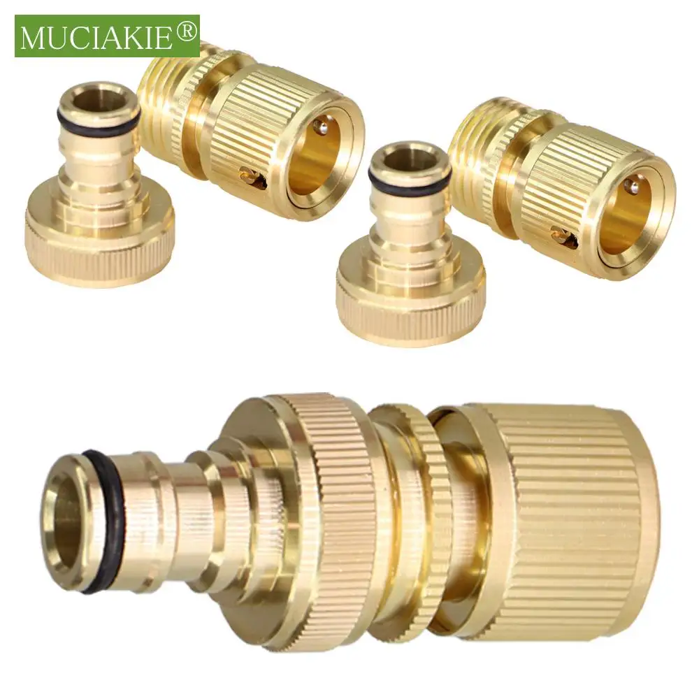 Garden Hose Quick Connect Male Female Solid Brass Water Pipe Fittings GHT 3/4 Inch Threaded Quick Coupling Irrigation Adapter