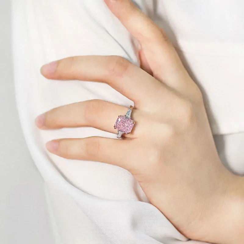 

Jazaz Fine 100% 925 Sterling Silver Pink High Carbon Diamond Wedding Rings For Women Sparkling Engagement Wholesale Gift B01341