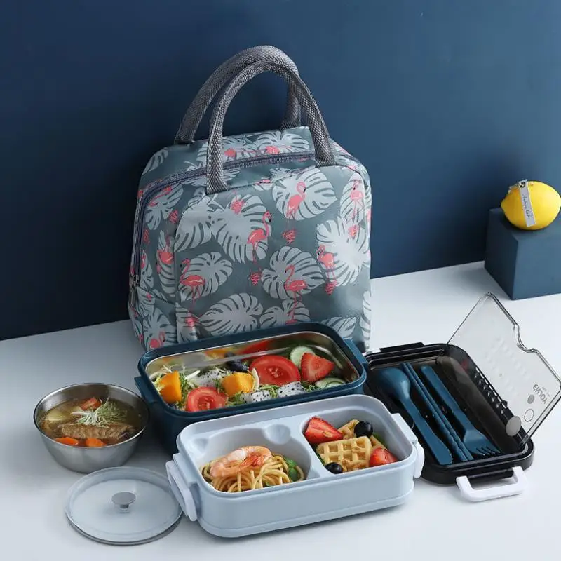 

Lunch Box Bento Box for Student Office Worker Double-layer Microwave Heating Lunch Container Food Storage Container with Bag