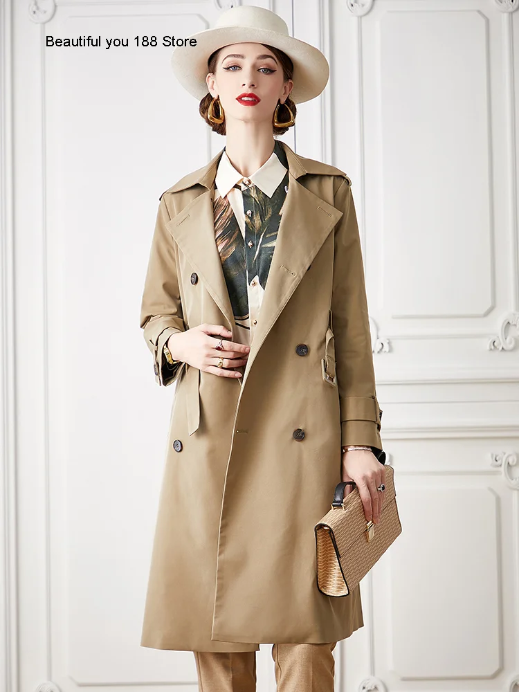 

Цвет хаки, ветровка женское средней длины, Новинка осени 2020, высококачественное популярное Женское пальто в британском стиле 40 лет