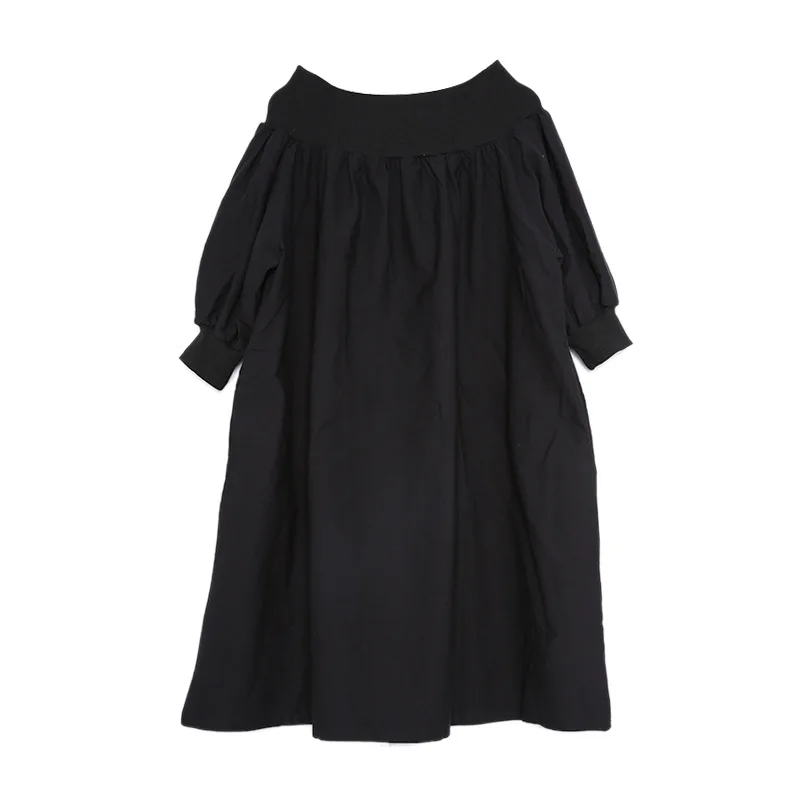 

Johnature 2021 New Autumn Winter Fashion Slash Neck Plus Size Dress For Women Simple Solid Color Female Dresses