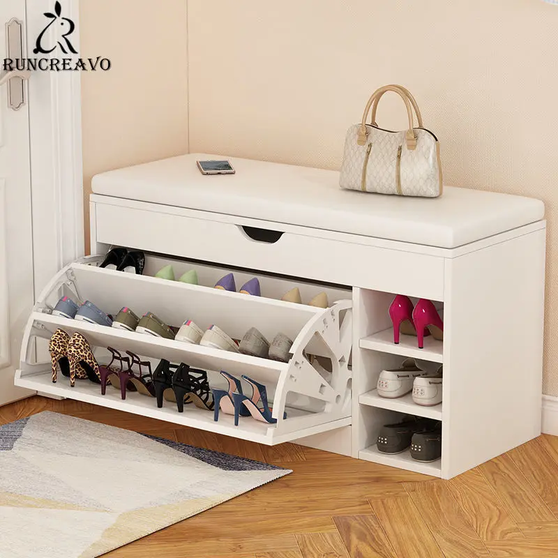 Nordic Shoe Storage Rack Entrance with Shoe Changing Stool Household Shoe Cabinet Household Entrance Bench Shoes Organizer Shelf