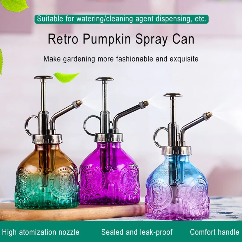 

200ml Retro Glass Watering Bottle Plant Sprayer Watering Can Flower Succulent Watering Can Plastic Top Pump For Home Garden