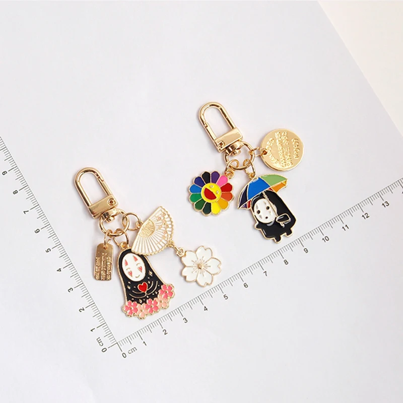 

CHUNOU Japan Anime Spirited Away Keychain For Women Men Cherry blossom Fan Key-Ring Car Bag Pendent Charm Airpods Accessories
