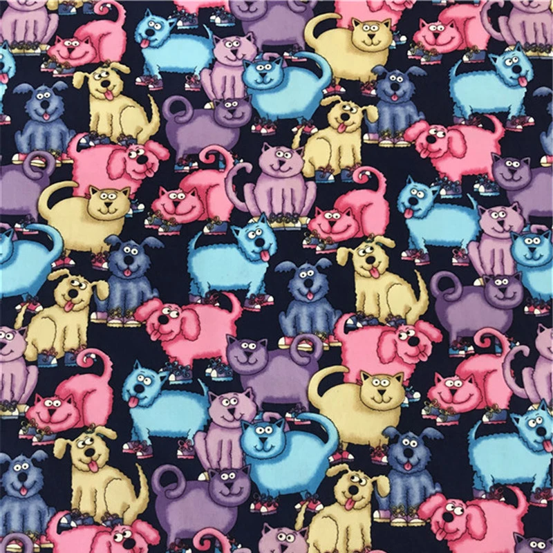 

DIY Patchwork Cotton Fabric Baby Children's Cotton Fabric Household Sewing Supply for Background Curtain Sheets Prints Dog& Cat