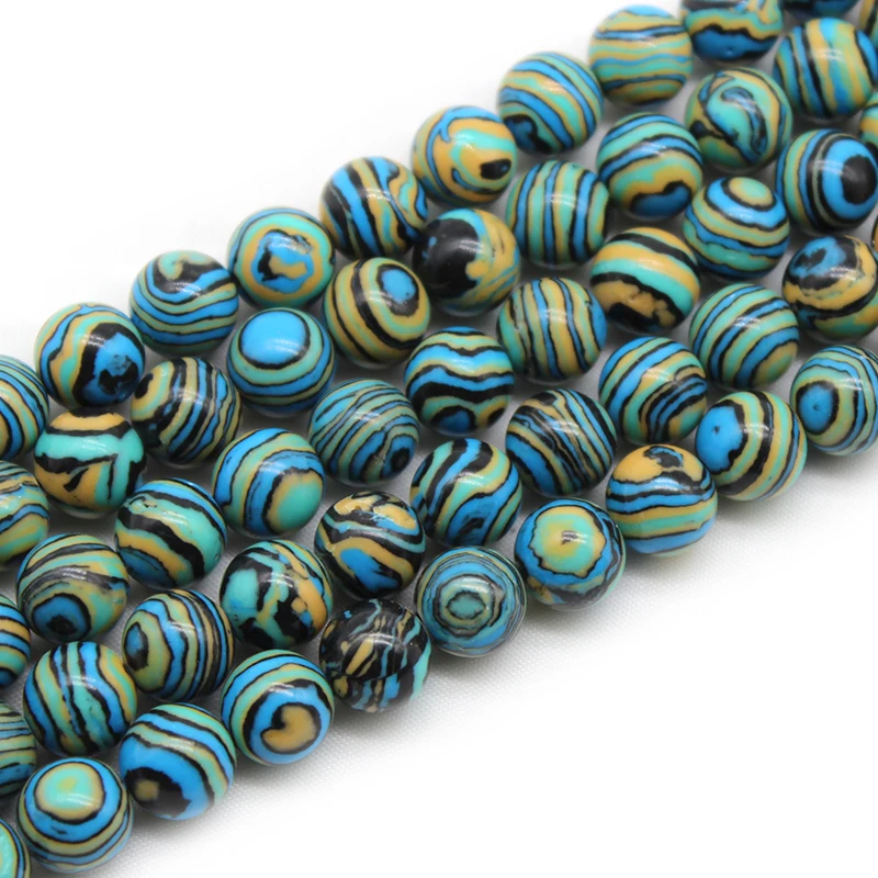 Синтетическая синий Малахитовый Павлин Камень Круглый Свободные шарики