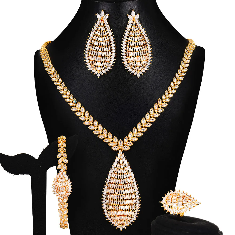 

KellyBola Fashion Luxury Waterdrop Jewelry Sets For Women Wedding African Indian Cubic Zirconia Dubai Bridal Jewelry 4PCS