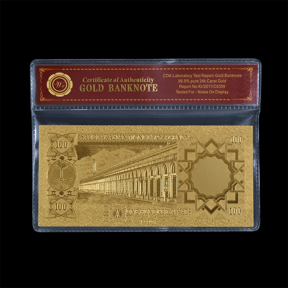 WR Prop Money Саудовская Аравия 100 риялов Золотая Банкнота с пластиковой оправой в виде