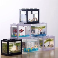 yefui transparent acrylic mini fish tank with led lamp light stackable fish box aquarium desktop decoration creative build block