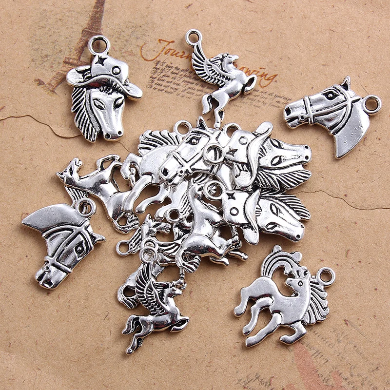 20 шт античные серебряные Разноцветные Подвески в виде лошади подвески для