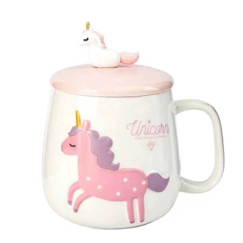 

Cute Unicorn Ceramic Coffee Mugs Flying Horse Cup Couples Mug Lovers Tumblers Coffee Water Milk Drinkware With Lid Spoon E5