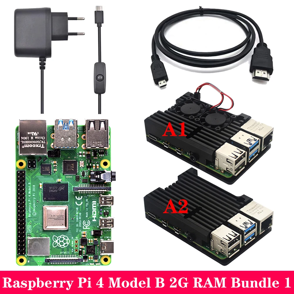Raspberry Pi 4 2 ГБ 4 ГБ ОЗУ+ алюминиевый корпус 3A адаптер питания Micro HDMI кабель для Raspberry Pi 4 Модель B Pi 4B