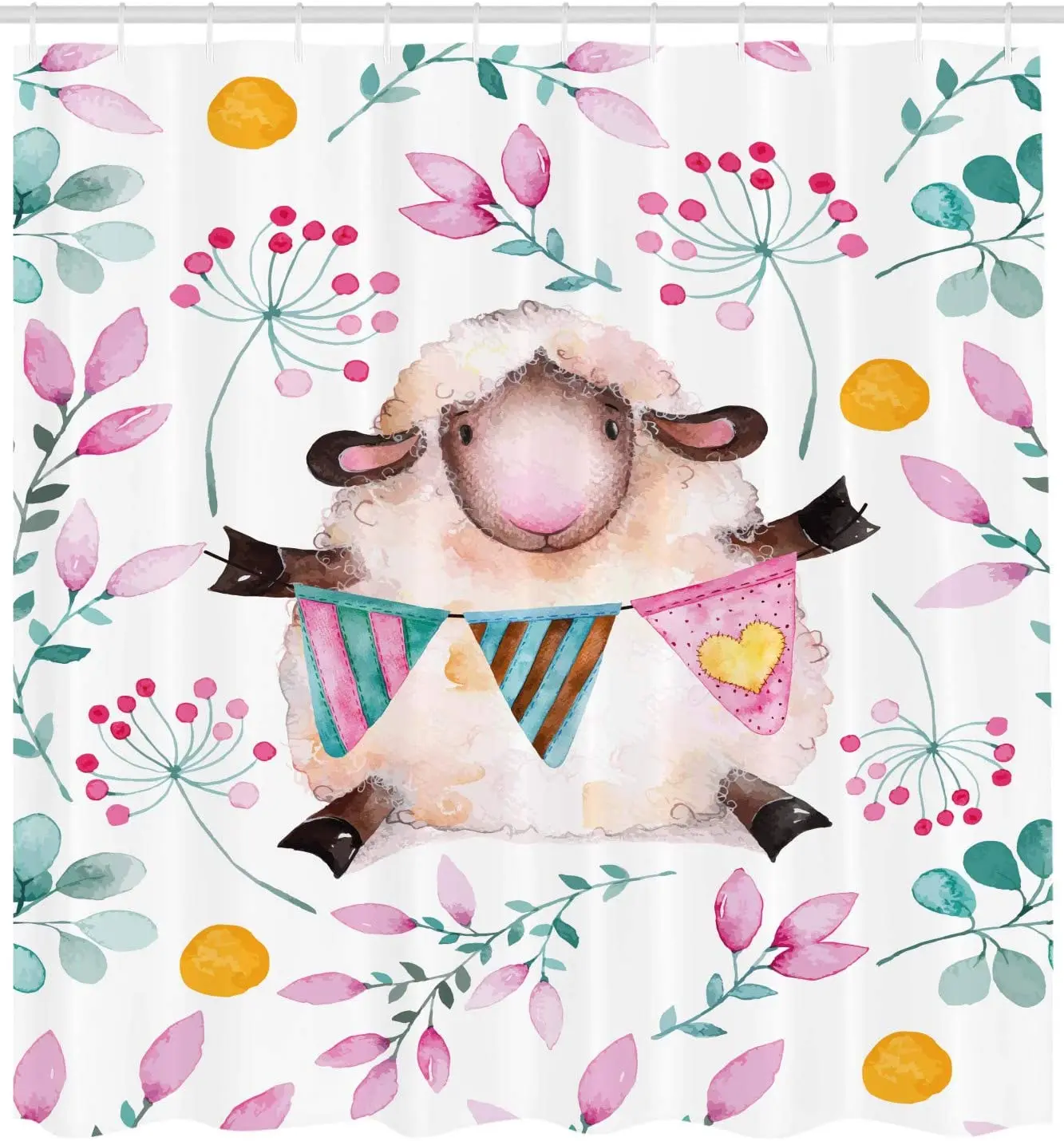 Занавеска для душа водостойкая с рисунком овец и веток | Дом сад