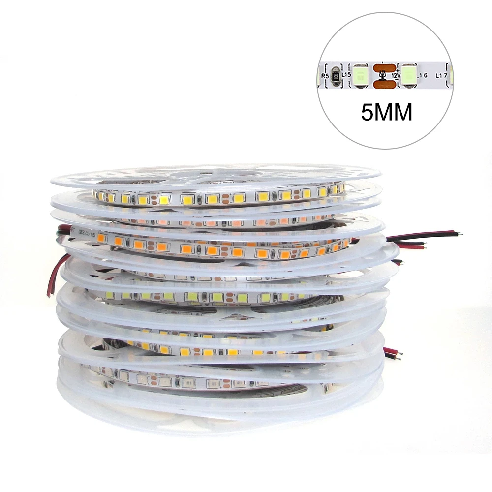 

2835 SMD LED Strip 5MM 600LED/5M DC12V Flexible Light Stair Corridor Indoor TV Background Display Cabinet 11Colors Optional