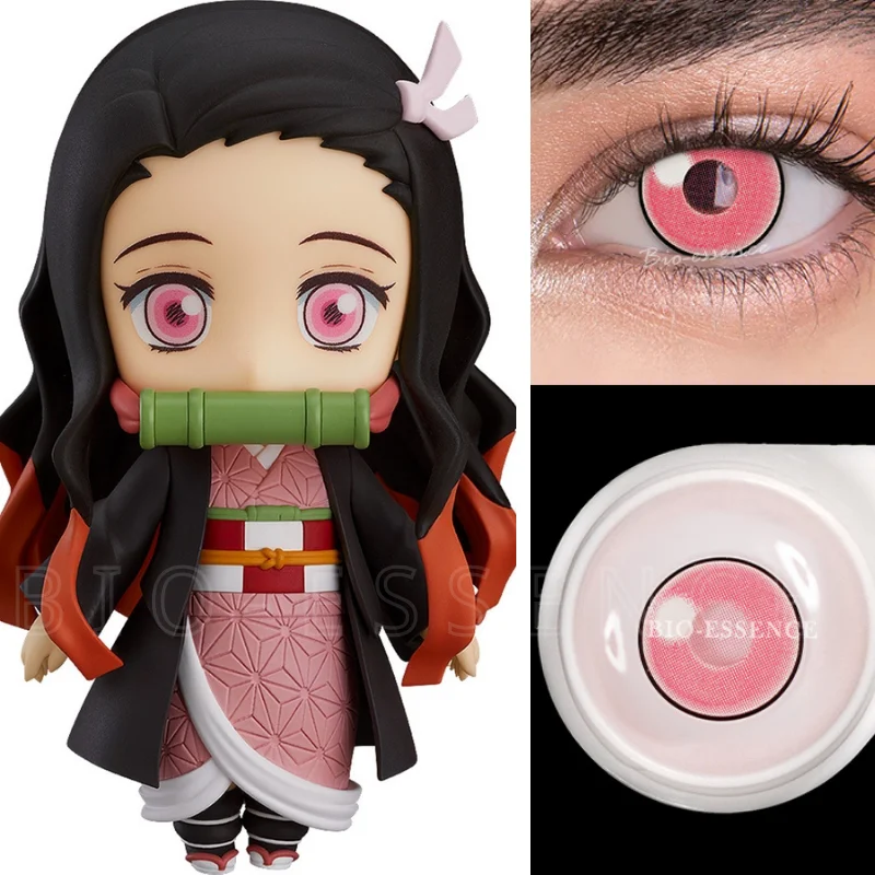 1 pair cosplay color contact lenses demon slayer nezuko cosplay anime eye contacts pink blue green white lenses contact lens free global shipping