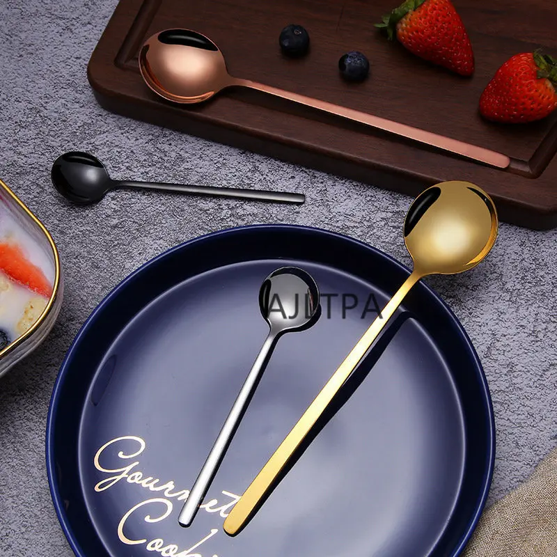 

100pcs/lot Stainless Steel Spoon Long Handle Ice Spoon Coffee Spoon Tea Home Kitchen Tableware Colorful Spoons CT0308