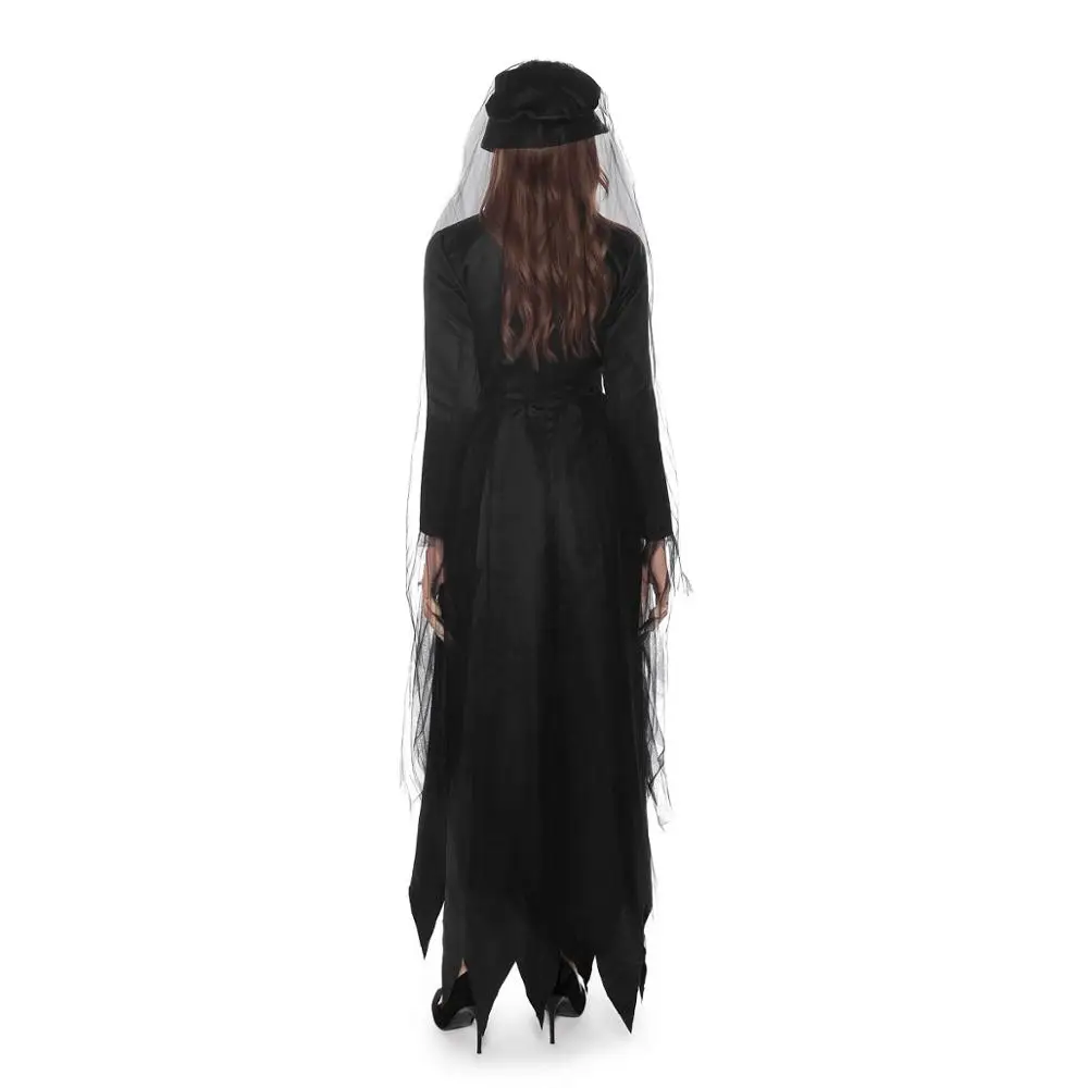 Женский черный длинный мрачный костюм вампира для Хэллоуина страшный призрак Невеста кружевная вуаль с капюшоном длинное платье костюм дл... от AliExpress RU&CIS NEW