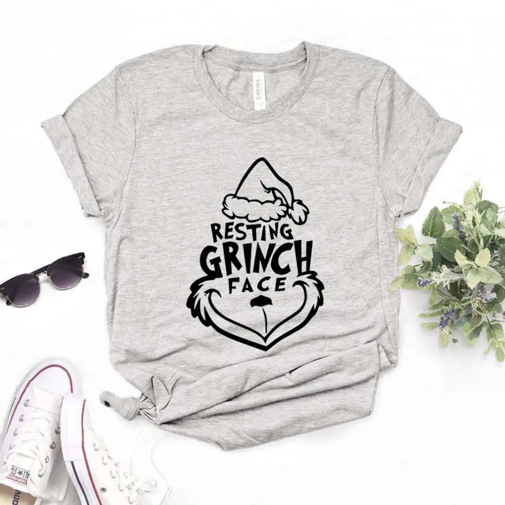 Серый Женская футболка с рождественским принтом в виде лица Grinch, хлопковая хипстерская забавная футболка, подарок для девушек, 6 цветов, топ, футболка, ZY-664 - Цвет: Серый