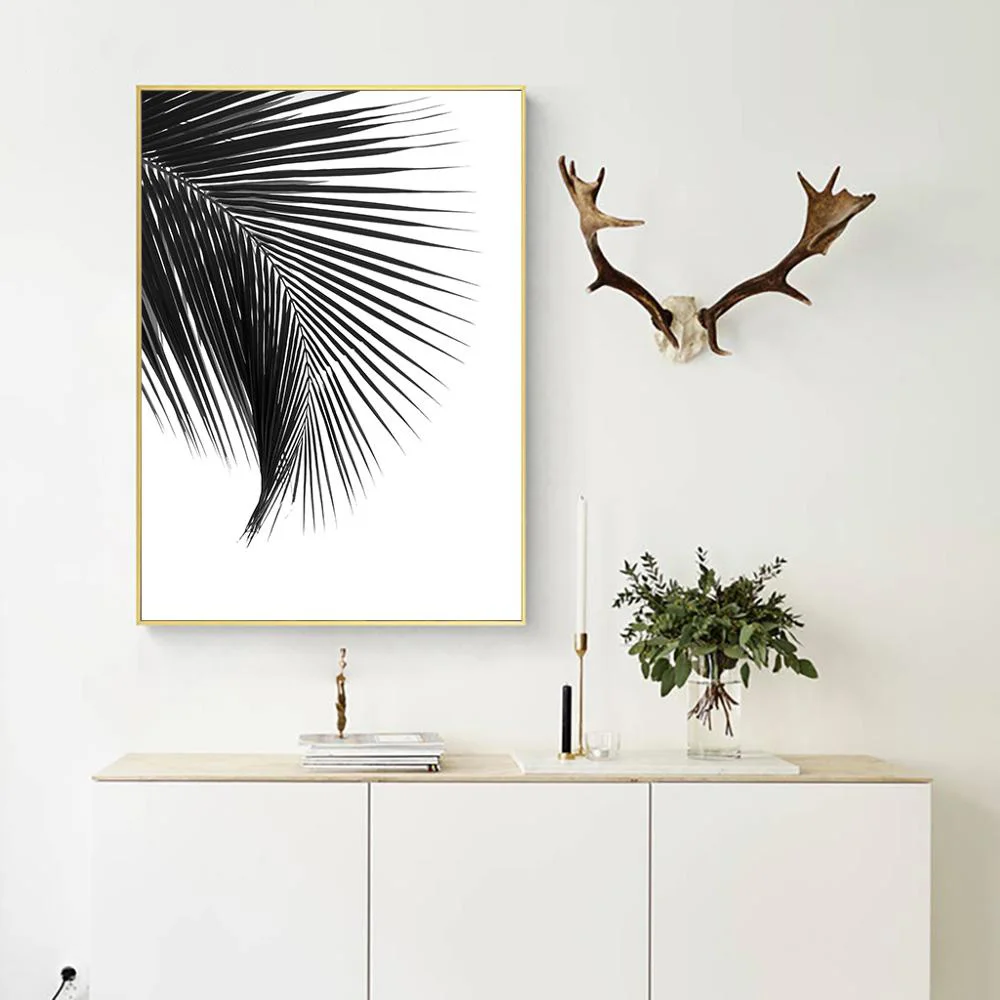 Фото Schwarz Weiß Wand Kunst Leinwand Malerei Minimalistischen Pflanze Landschaft Плакат Nordic Stil Bild Домашний декор №4