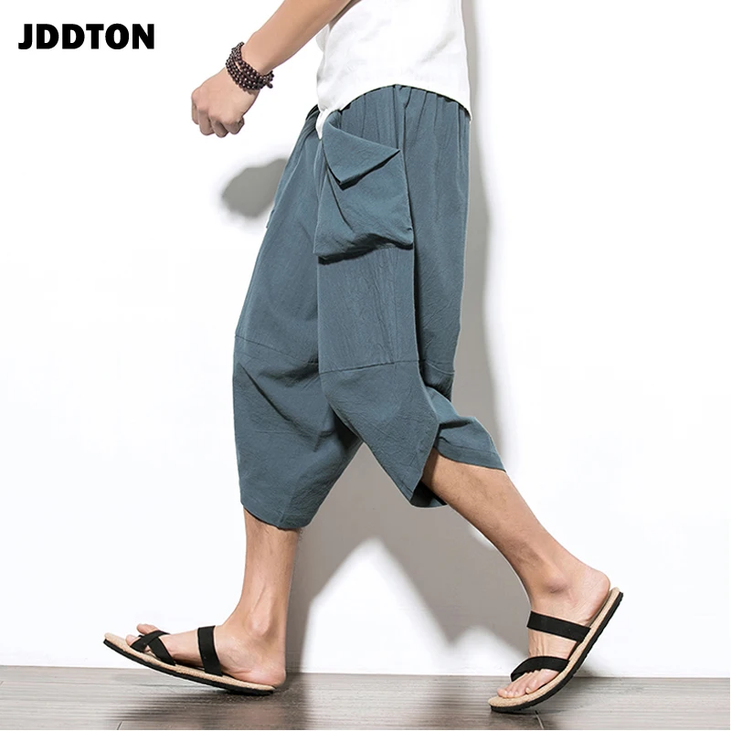 Мужские повседневные льняные шаровары JDDTON однотонные свободные на завязках JE062