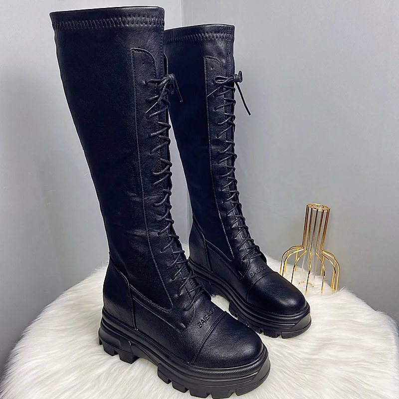 

Genuine Leather Women's Warmth Motorcycle Boots Women's Thick-soled Inner Heightened Boots Women's Back Zipper Winter Boots