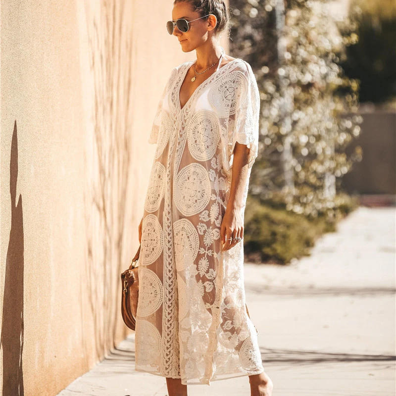 Парео для женщин платье Пляжная накидка моря кружевная юбка с вышивкой и