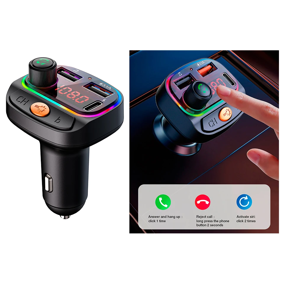 

LED FM Transmitter Car Kit USB 3.1A Bluetooth-Compatible 5.0 Modulator Receiver Car Fast Charger QC3.0 PD 18W Adapter MP3 Player