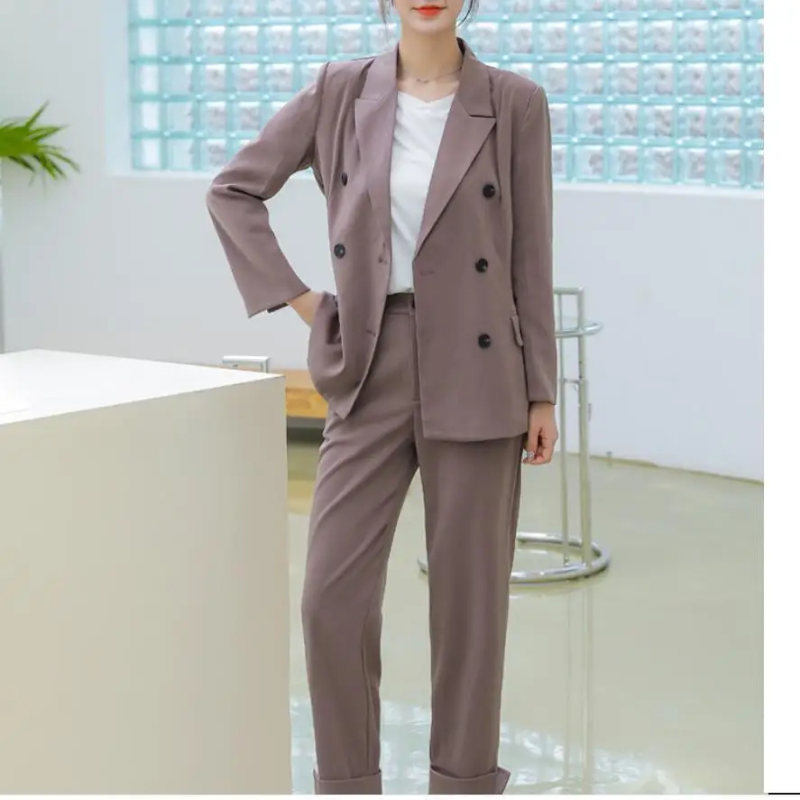 

Early Autumn Leisure Black Blazer And Jackets With Belts Pant Suits For Women Formal Work Wear Double Breasted Office Wear