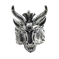 black goat satan sheep head pentagram ring creative mens domineering titanium steel ring bracelet
