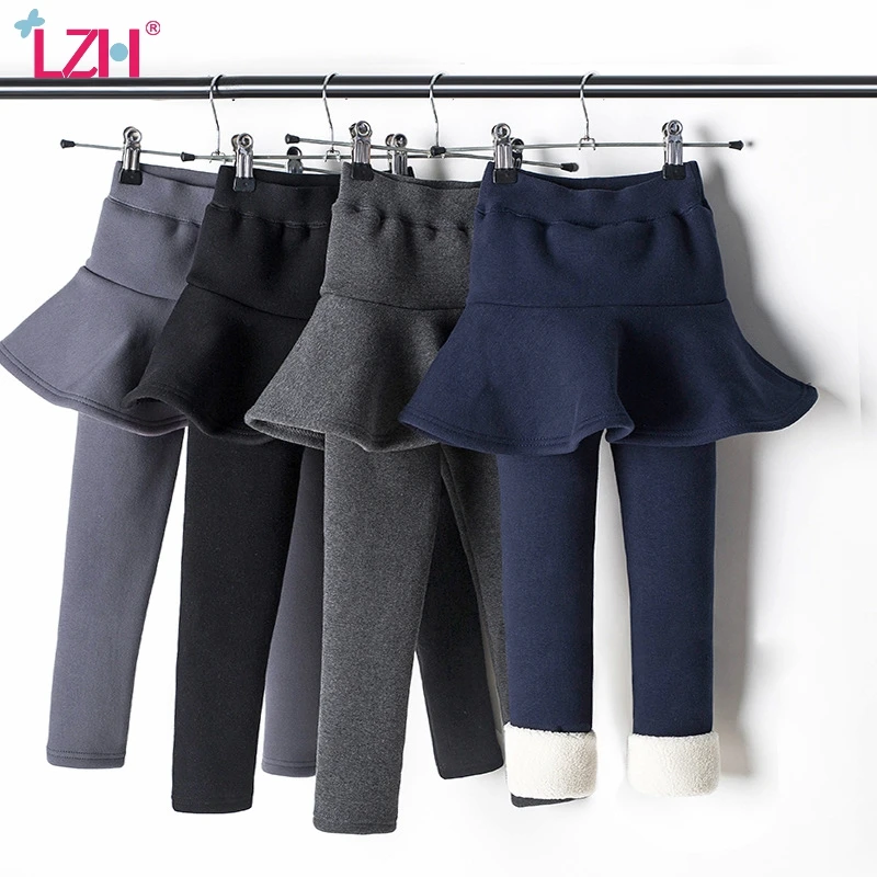 

LZH Childrens Trousers 2021 Winter New Girls Plus Velvet Thickened Keep Warm Leggings Childrens Solid Color Pure Cotton Pants