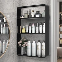 Bathroom Shelf Wall Mounted Perforated Black Toilet Supplies Above Storage Cabinet Storage Rack Shampoo Cosmetic Kitchen Shelf