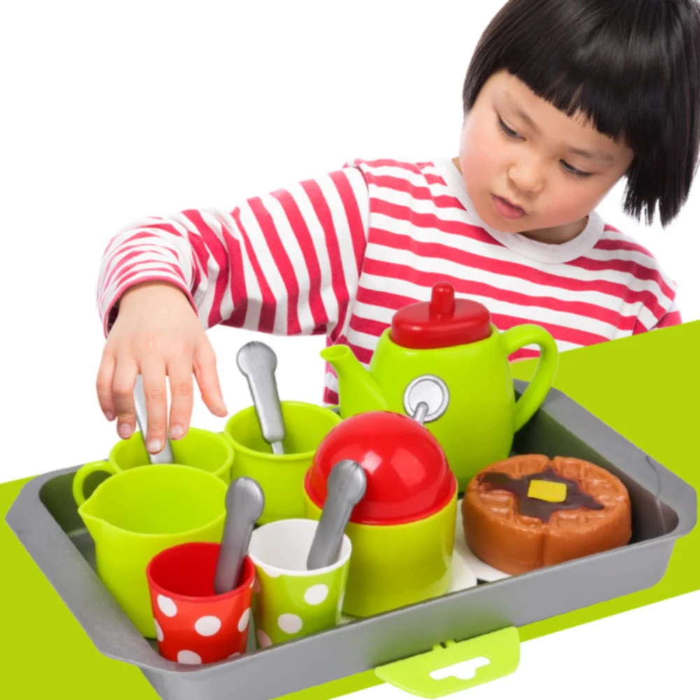 

15pcs/set Plastic Tableware Skills Development Kitchen Toys Cute Tea Set Free Play Pretend For Children Kids Coffee Random Color