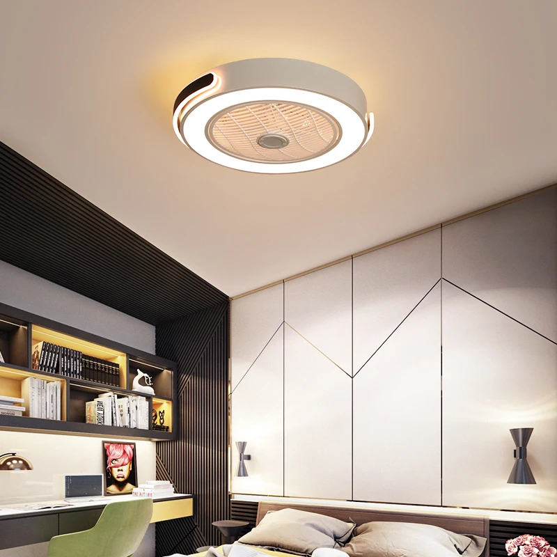

IKVVT LED Ceiling Fan Modern Retro Round Fan Lamp D53/58cm for Bedroom Living Room with Remote Control Ventilador Con Led 110V