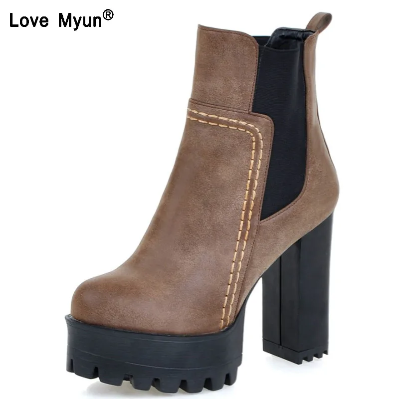 

new arrive 2019 winter warm restoring ankle boots high quality pu nubuck leather thick high heels round toe women boots uik9