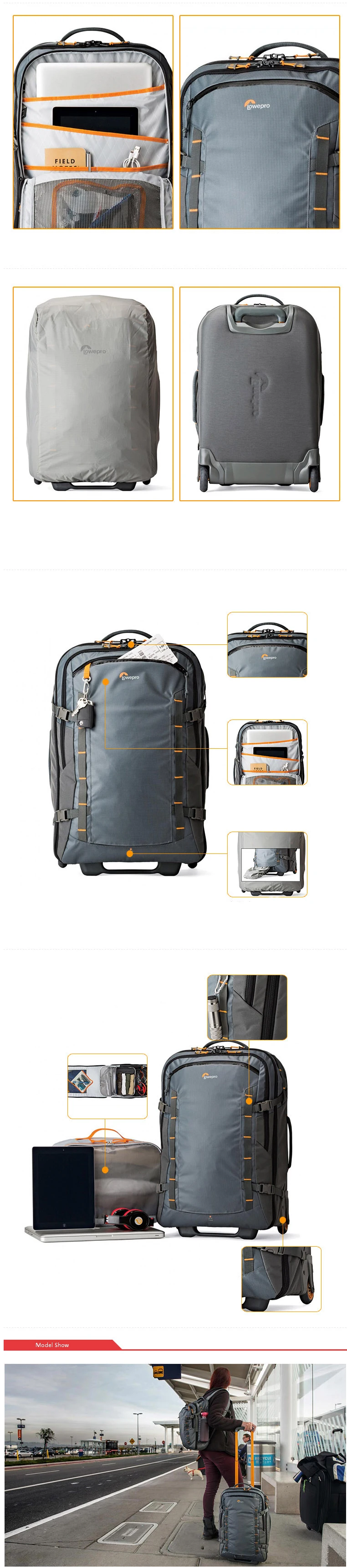 Сумка для путешествий Lowepro Highline RL x400 AW Adventurer, рюкзак для путешествий, устойчивый к погодным воздействиям, 37Л, багаж на колёсиках серого цвета