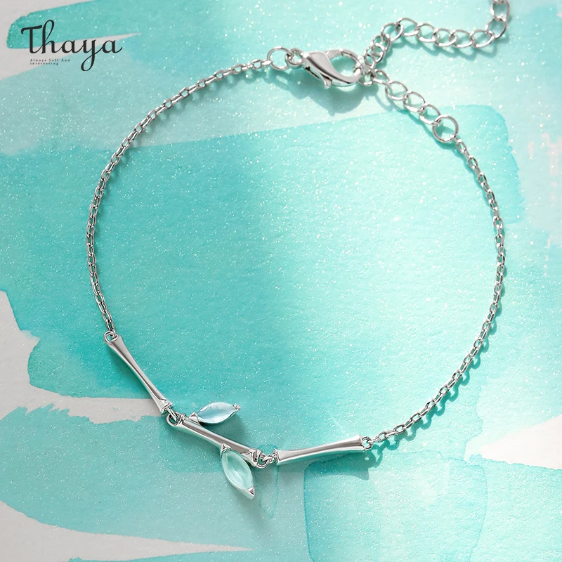 

Thaya Women Bracelet Thin Chain Bamboo Green Crystal Pave Hand Chain Link For Women Jewelry Charms Fashion Jewelry Gift