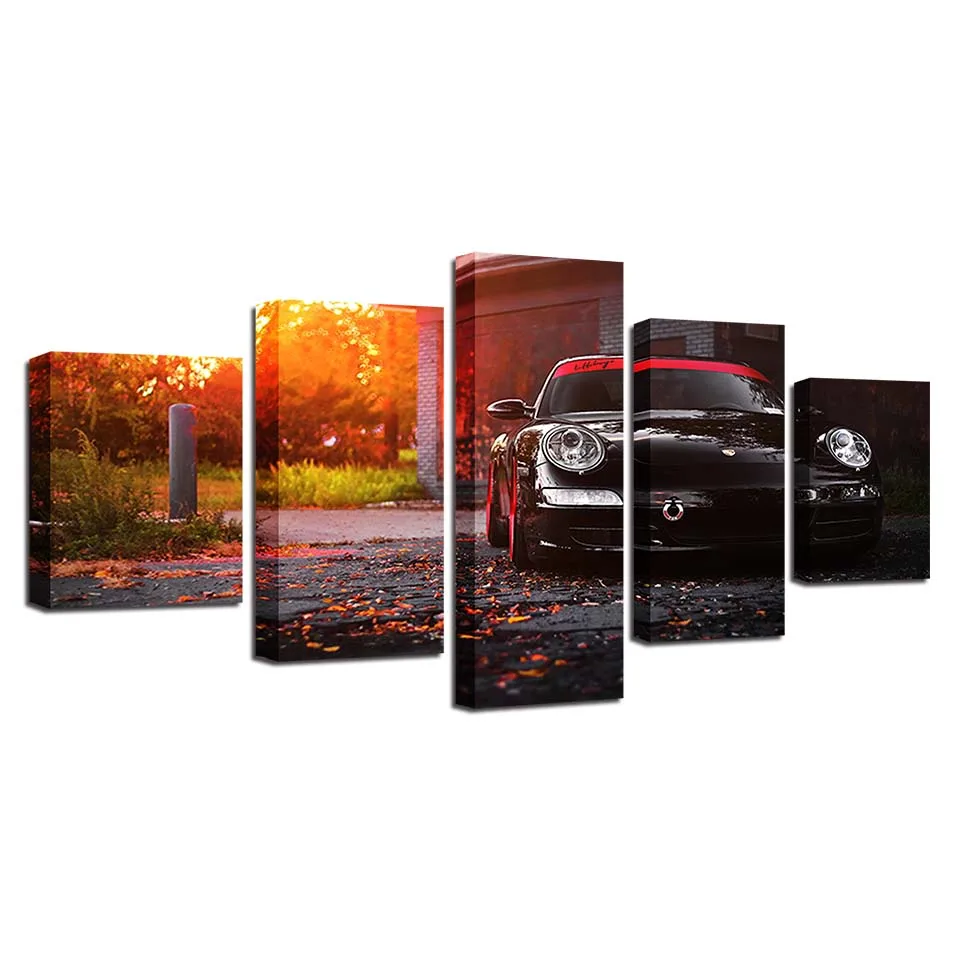 

Home Decoration Wall Art Living Room Framework Pictures Canvas 5 Panel Black Car Tree Landscape Modern HD Printed Paintings