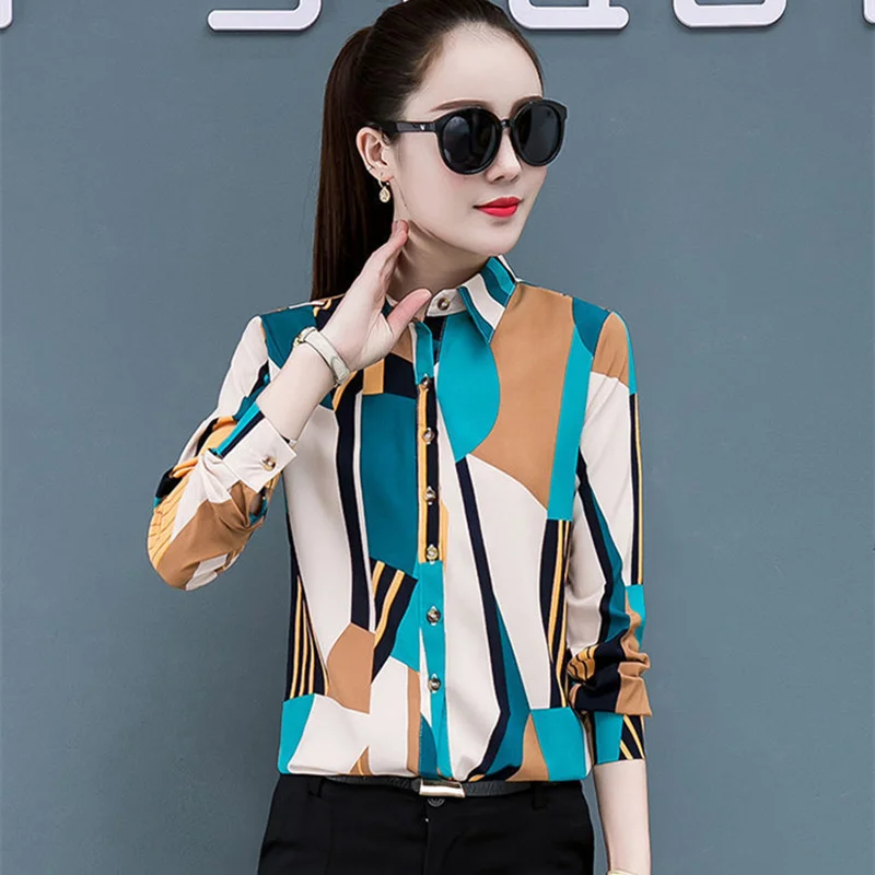 

Spring/Autumn Korean Fashion Chiffon Women Shirts Office Lady Turn-down Collar Long Sleeve Blouse Plus Size 5XL Ladies Tops