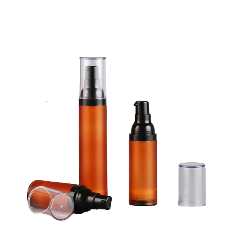 

15/30/50ml Airless Lotion Pump Vacuum Container Brown Frosted Fine Mist Spray Bottle Cosmetic Liquid Airless Pump Bottle 20pcs