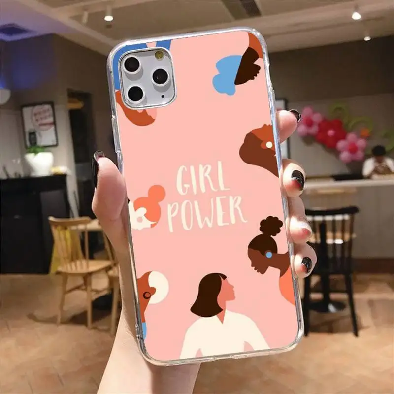 

Pink Feminist fist pattern Phone Case Transparent soft For iphone 5 5s 5c se 6 6s 7 8 11 12 plus mini x xs xr pro max