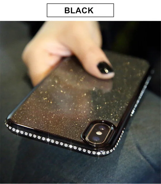 Black Case NFH Bling Rhinestone Бампер протектор чехол для iPhone 6 6S 7 8 Plus Модный Блестящий силиконовый задняя крышка Celular X на Xs XR XS Max - Цвет: Black Case