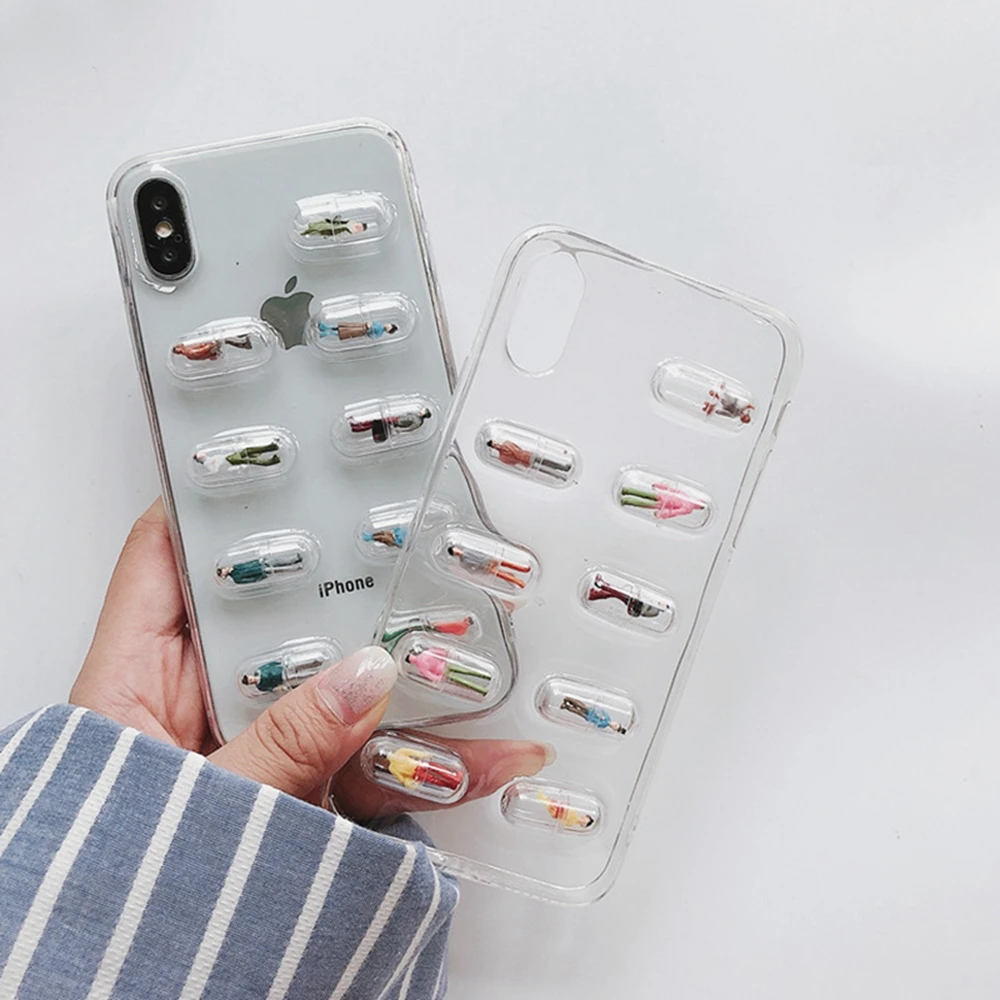Transparent Doll Case For iPhone 7 8 Plus XR X 6s 6 XS Max Cute Capsule Covers Glossy Coque | Мобильные телефоны и