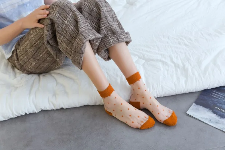 Женские носки cristal seda punto chica punto imprimir transparente verano zapatillas invisibles calcetines mujer harajuku fuzzy