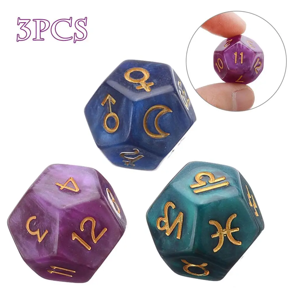 

3pc/set Pearl 12-sided Astrology Zodiac Signs Dice For Constellation Divination Toys Creative Multi Sided Dice For Astrologers