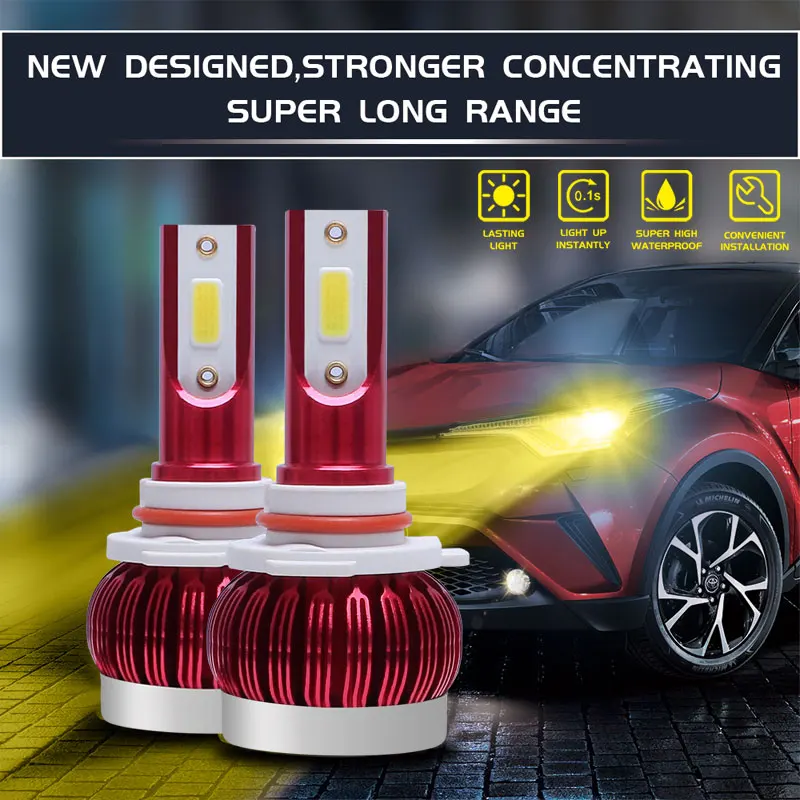 1 Pair LED Car Light Bulbs 10000LM 72W Super Bright COB Auto Led Head Styling Lamps 3000K Golden Yellow(H7) | Автомобили и
