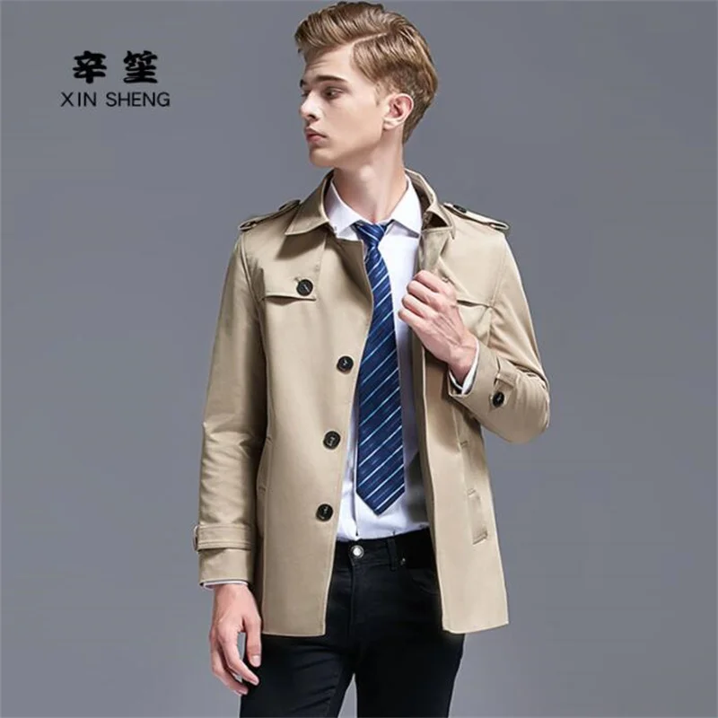 Тренчкот Мужской однобортный Модная приталенная куртка в английском стиле