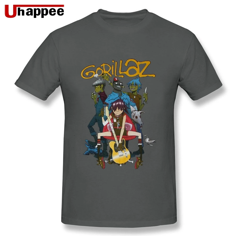 Американский стандарт качества Gorillaz футболка с рок-группой Мужская Базовая стильная, с короткими рукавами мужская домашняя кофта с круглым горлом футболки оптом ретро одежда - Цвет: Темно-серый